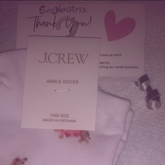 NEW J. Crew White Socks with Brown Dog Pink Red hearts Valentine Pattern NWT - Picture 2 of 5